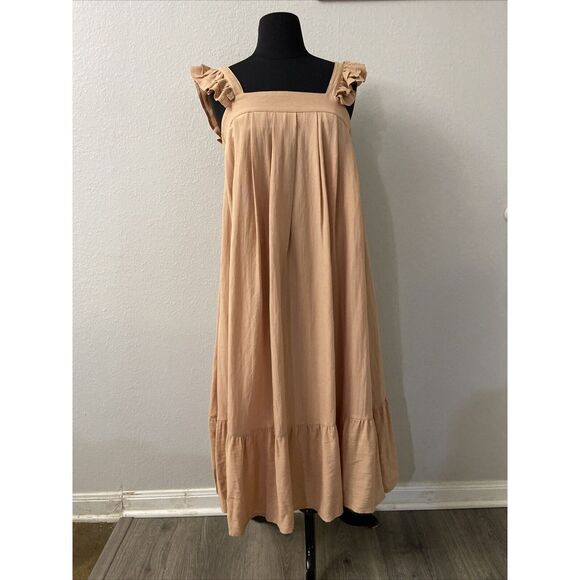 Mable So You Hear Apricot Midi Dress Size Small Button Back Detail Ruffle Straps - Picture 1 of 7